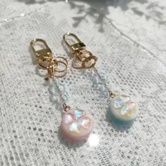 （一点物）（水色）夢かわ♡よつばのクローバーのキーリングストラップ