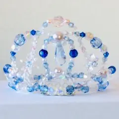スモールティアラ♡ウォーターブルー♡水の花＊ブルークリスタル風♡ビーズティアラ