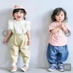 ワイドペグトップ2WAYサスペンダーパンツ　ベージュ