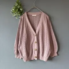 コルザ［M］大人ナチュラル◎ゆったり◎透かし編み◎Vネック◎七分袖カーディガン