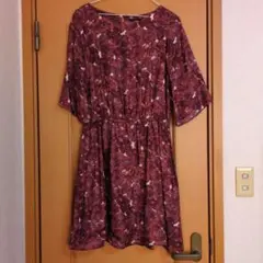 フラワープリント フレアスリーブ ワンピース