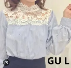 GU ストライプレースコンビネーションブラウス L
