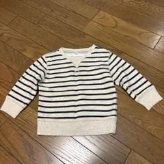 無印良品　ベージュ/ネイビー ストライプ トレーナー 80