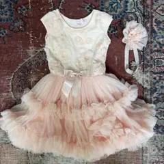 ピンク フリル ドレス ヘアバンド付き　100センチ