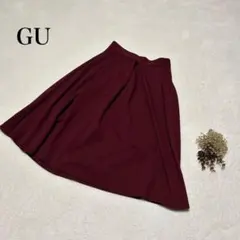 ジーユー GU ひざ丈フレアスカート 裏地付き レッド Mのサムネイル