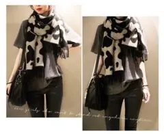 マフラー 大判 ストール 膝掛け モノクロ リバーシブル ブランケット フリンジ