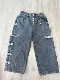 リボン付き　ダメージ加工　デニム　ズボン　110