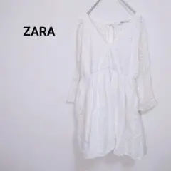 ザラ【M】チュニックワンピース Vネック 透け感　ふんわり バングラデシュ製のサムネイル