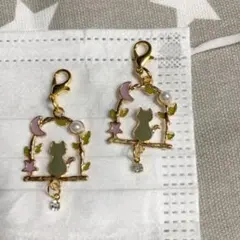 ハンドメイド　チャーム　黒猫　夜空　No.0086