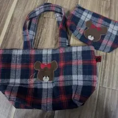 くまのがっこう　トートバッグ　赤　チェック　ポーチ　セット
