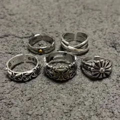 【訳あり】【格安】【新品未使用】リング5点セット　ヴィンテージ シルバー　古着
