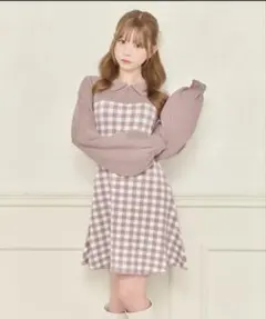 ジェラートピケ チェックジャガードワンピース ミント 試着のみ 10,560