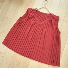 ✨ミッシェルクラン✨ノースリーブシャツ プリーツ【38】トップスゆったりオレンジ