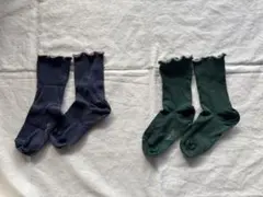 COLLEGIEN ウール靴下セット ネイビー グリーン フリル付き 32-35