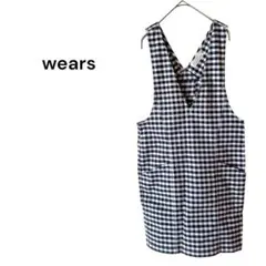 wears ギンガムチェック膝丈ワンピース 白 紺 F