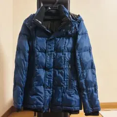 ダウンジャケット メンズ 細身 ブルー 冬用 フード付き 美品 クリーニング済