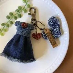 ハンドメイド リメイクデニム キーホルダー タッセル チャーム