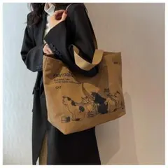 帆布 ネコ柄 キャンバス トートバッグ 裏地あり かた掛け 猫柄