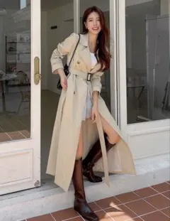 DAZY クラシック ダブルブレスト ロングトレンチコート