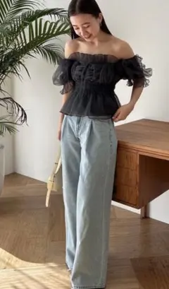 SNIDEL　リーバイスコラボ　ストレートデニム ワイドレッグ ライトブルー