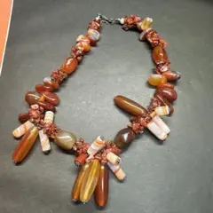 ネックレス ショート ブラウン レッド 天然石 透明感 メノウ ヴィンテージ