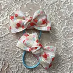 和柄花柄リボンヘアゴム