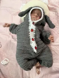 【藤音様専用ページ】　ウサギのフード付きロンパース 46cm ＆ブルーロンパース