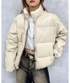 ダウンジャケット 白 レザー