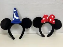 ミッキー　耳　カチューシャ　（青帽子・赤リボン）