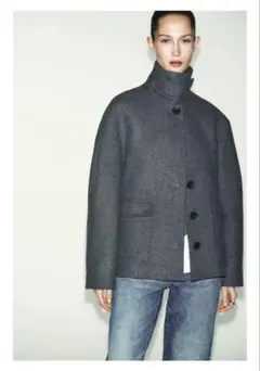 ZARAウール製スタンドカラークロップドコート グレー新品XS