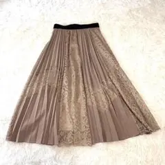 極美品☆クールカレアン koos レース切替 プリーツロングスカート グレージュ
