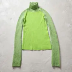 美品IRENE アイレネ リブニット タートルネック グリーン シルク混 モヘア