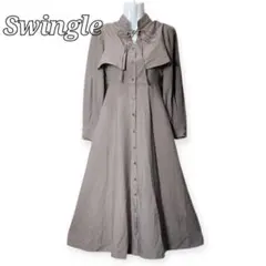 ✨新品タグ付き✨スウィングル ビッグカラーシャツワンピース M グレー Aライン