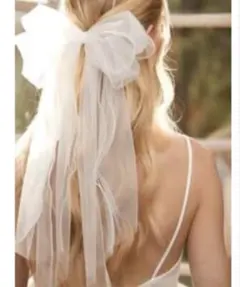 ホワイトチュールリボン　バレッタ