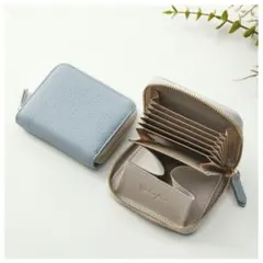 水色 本革 薄型ミニ財布 二つ折り財布