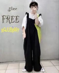 【新品】 オールインワン フリルショルダー サロペット レディース ブラック