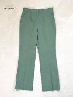 【未使用品】イエナラブークル　麻ストレッチ フレアパンツ　リネン　カーキ　Lのサムネイル