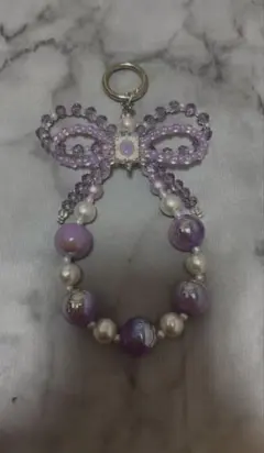 【新品未使用】ビーズリボンストラップ　パープル