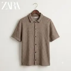 ZARA ザラ 半袖ニット半袖ニットシャツ L ブラウン 編み柄 テクスチャーのサムネイル