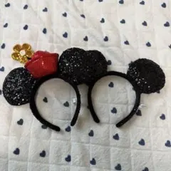 ディズニー ミッキー ミニー カチューシャ スパンコール 黒 花 ２個セット