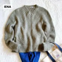 【難あり格安】IENAふわふわモヘアリブニットオリーブグリーンVネック　Fサイズ
