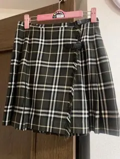 バーバリーブルーレーベル 巻き スカート 36 ノバチェック グリーン系