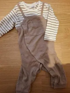 ベージュロンパース くま 茶色 長袖