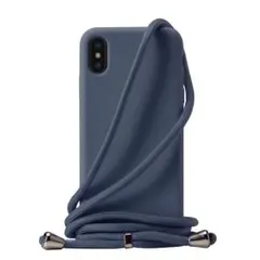 iPhoneX iPhoneXS スマホケース ストラップ付き 肩掛け 紺色