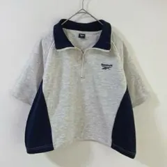 6025 Reebok リーボック ハーフジップカットソー Ｍ グレー 네이비