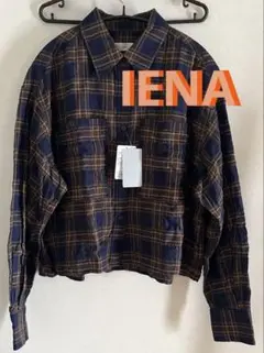 IENA シャーリングチェックショートシャツ　ネイビー