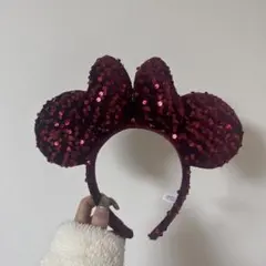 赤いスパンコール ミッキー型カチューシャ