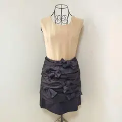 シュープリームララ 美品 ノースリーブワンピース 切替 リボンティアードスカート