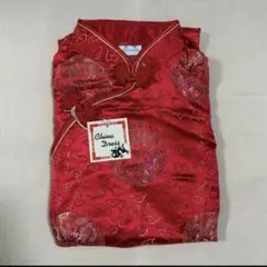 【新品】チャイナ服　チャイナドレス　Lサイズ　赤　龍と鳳凰の刺繍