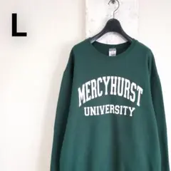古着　ジャージーズ　スウェット　グリーン　カレッジロゴプリント　L　L